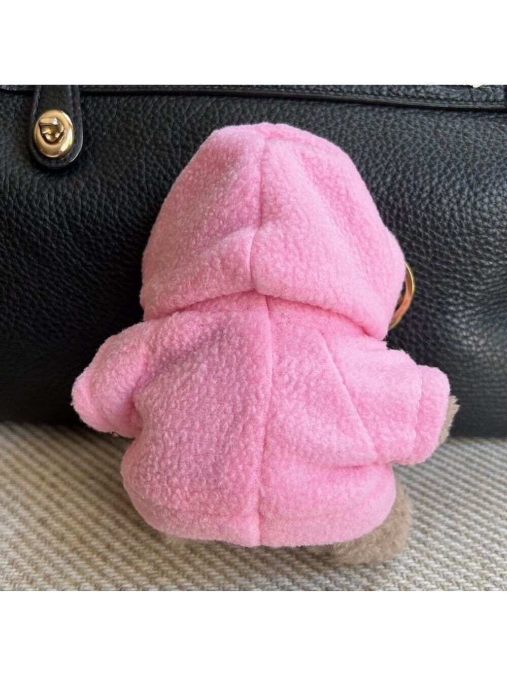TEDDY BEAR HOODIE Bag Charm Taupe and Pink 🧸 - Picture 4 of 5
